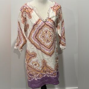 J. Crew Vintage Purple, Orange and Cream Paisley Pull-over Patterned Dress
